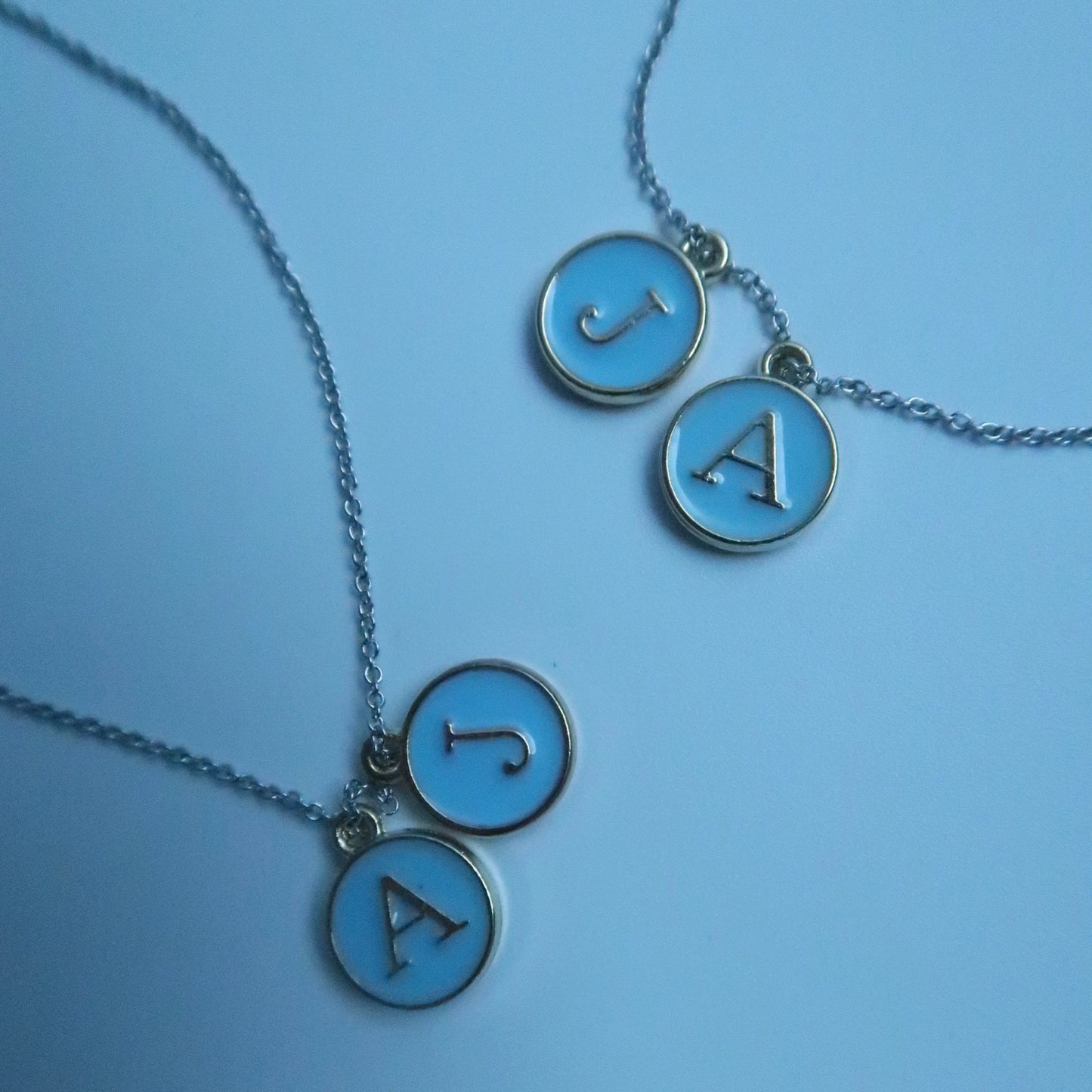 LOSTINCRUSH Two Customized BLUE Letter Necklaces (2 letters)