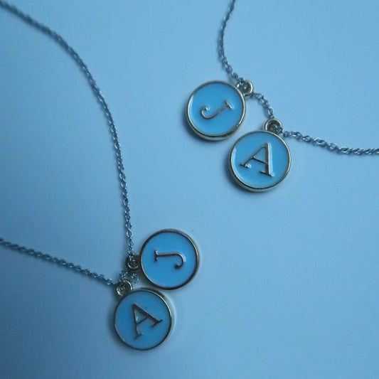 LOSTINCRUSH Two Customized BLUE Letter Necklaces (2 letters)